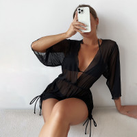 Бански черен комплект за плаж от три части - W0507-W0509